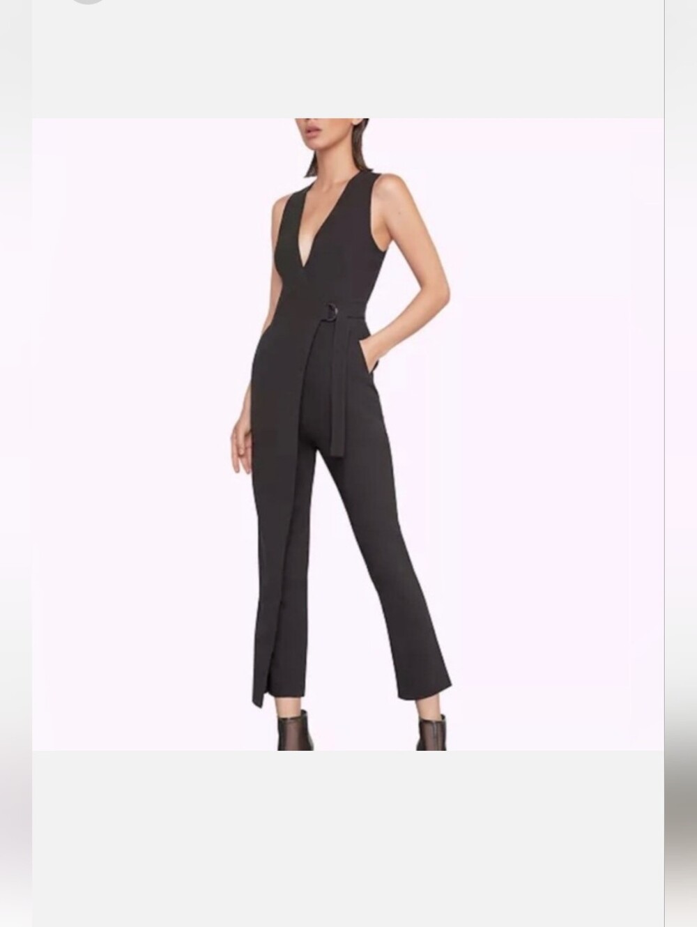 BCBGMaxAzria Black Sleeveless V-Neck Wrap Belted Jumpsuit